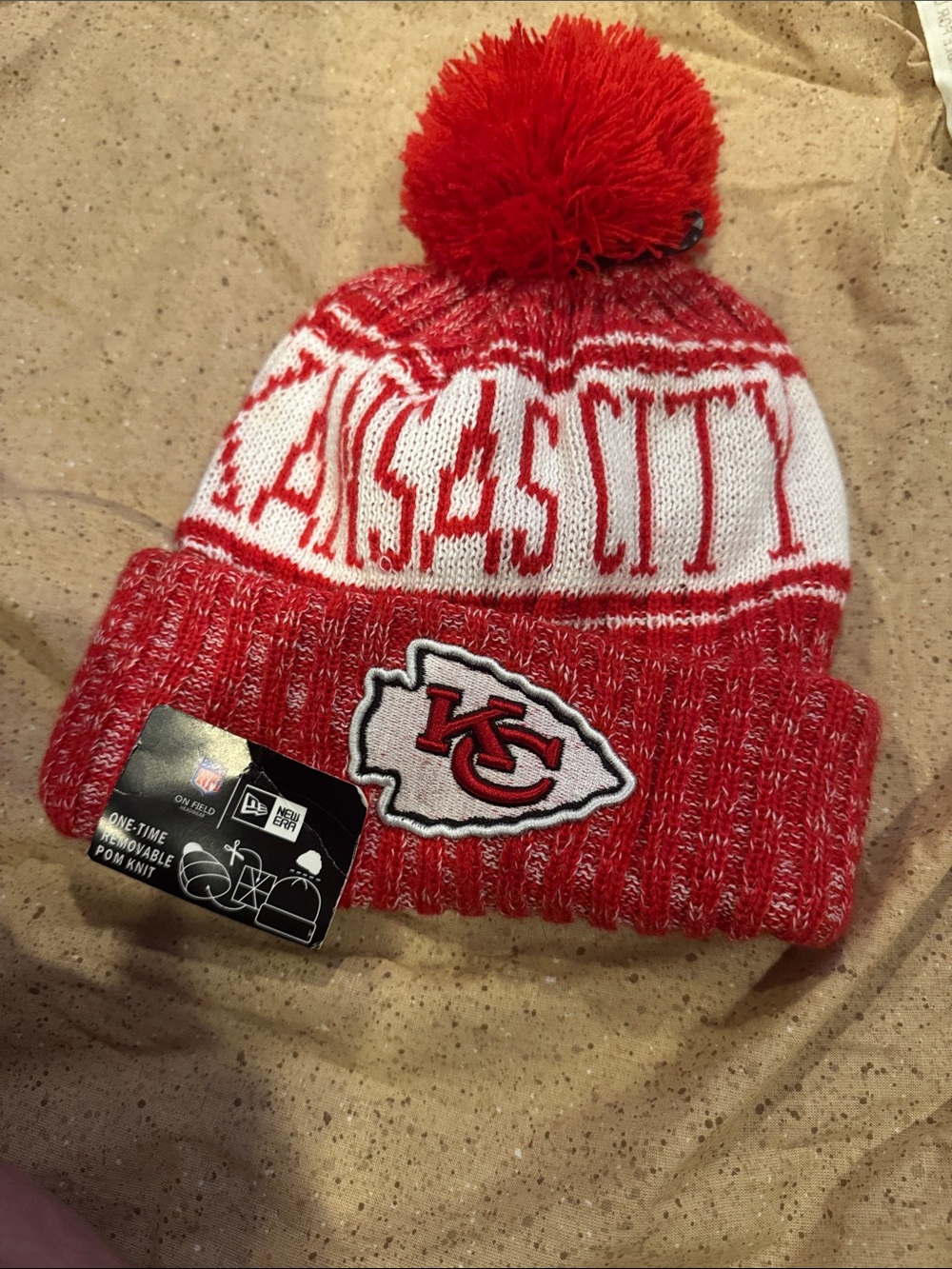 NFL Kansas City Chiefs Red & White Kids Pom Beanie